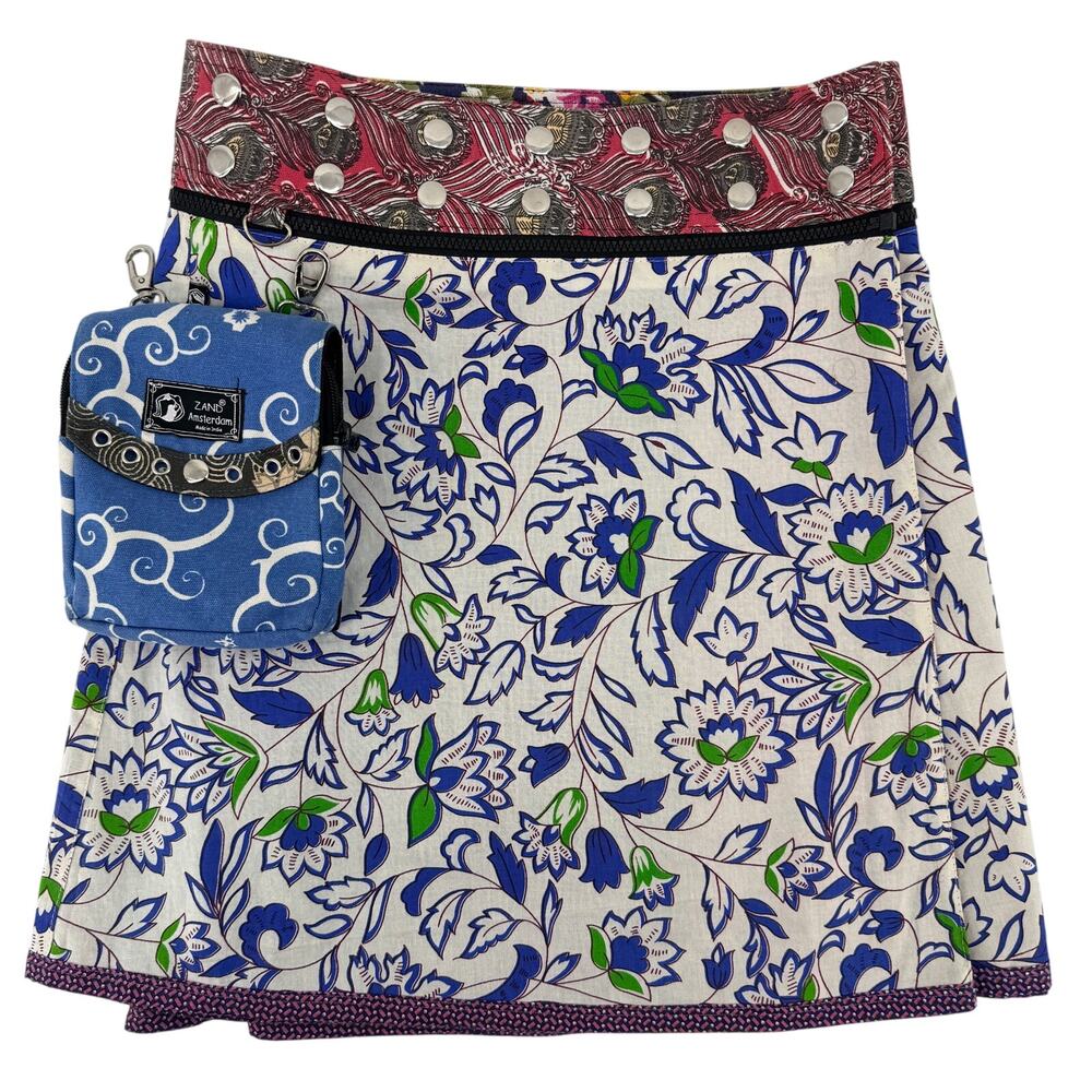 Zand Amsterdam Skirt + Purse Floral Peacock Mixed Media Reversible One Size Snap - Picture 3 of 8
